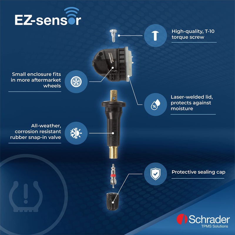 Schrader TPMS Solutions مستشعر ضغط الإطارات القابل للبرمجة من شرايدر 33500 EZ-Sensor SKU واحد (314.9 ميغاهرتز، 315 ميغاهرتز، و433 ميغاهرتز) صمام ثابت بزاوية مثبتة، يتطلب البرمجة قبل التثبيت - Image 3